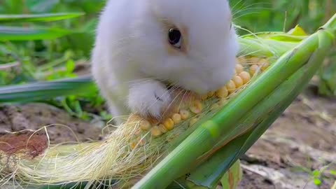 A rabbit eating bamboo