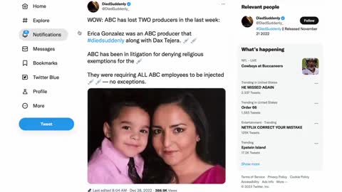 ANOTHER ABC PRODUCER DROPS DEAD FROM THE VACCINE !!