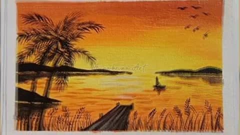 Easy Sunset Painting _ Painting for beginners #shorts