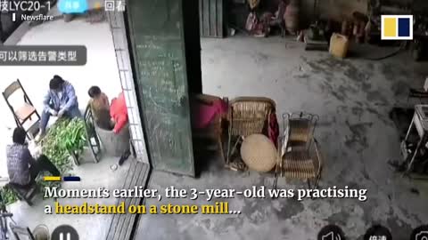 Firefighters free Chinese toddler stuck upside down in a stone mill while doing headstand