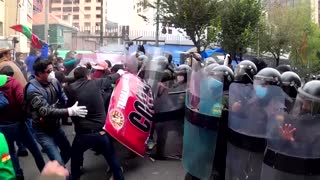 Bolivian teachers clash with police at protest