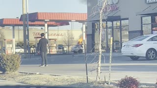 Car on Fire Near Gas Station Pump