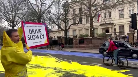 The System is Desperate...london Huge Ukraine flag painted outside Russian embassy