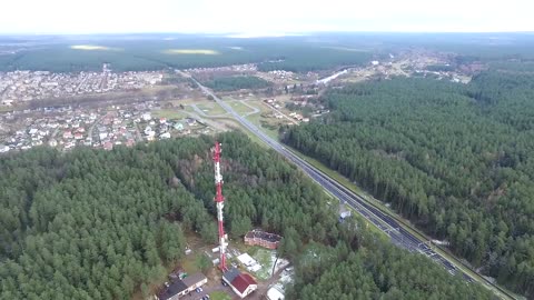 amazing flight around over the highway tv tower and forest 7