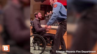 Injured Police Officer Pins Badge on Brother Graduating from Firefighter Training