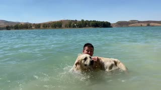 Funny Golden Retriever for the First Time on the Lake!