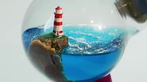 Ocean in a Light Bulb. Lighthouse Diorama RESIN ART