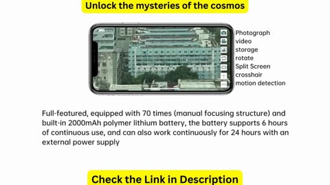 Unlock the mysteries of the cosmosWiFi Digital Telescope 70X Large Aperture Objective Lens 2MP video