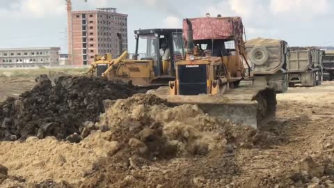 Amazing!!! Bulldozer Action Moving Dirt Filling Connect The Road