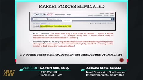 Aaron Siri lawyer for Informed Consent Action Network (ICAN) testimony to AZ State Senate: KEY EXCERPT