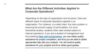 Introduction to Corporate Operations