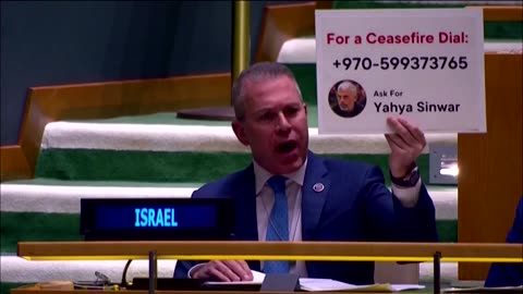 Israel's UN envoy holds up Hamas phone number