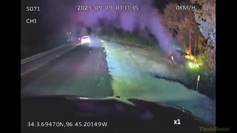 Dash cam video shows a heroic Madill officer pulling a man from a burning car