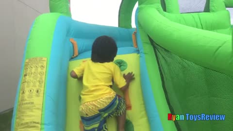 HUGE EGGS Surprise Toys Challenge with Inflatable water slide