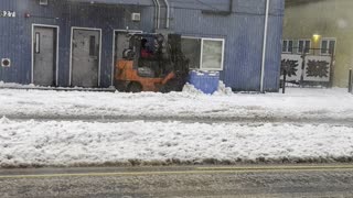 Snow Plow Made From Forklift and Fish Tote