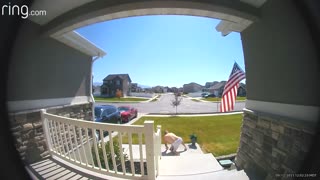 Guy Checking Flag Mount Falls Down Stairs