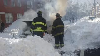 Car Catches On Fire In The Snow