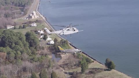 Non-flyable F-35C airframe lifted by CH-53K