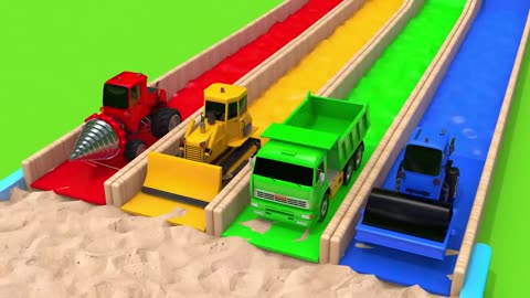Drill Construction Vehicles_ Bulldozer_ Tractor Cars Pretend play with Learn Colors Toys for kids