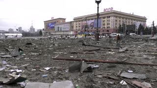 Wrecked buildings in Kharkiv after attack