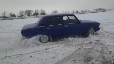 Russian car drifting on snow
