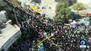 Aerial footage shows massive crowd attending rally in the city of Qom