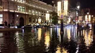 Heavy rain flooded Madrid metro station, streets