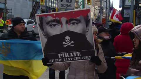 Ukrainians and supporters protest outside Russian Embassy in Toronto