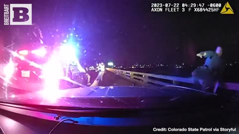 CLOSE CALL! Officer JUMPS OFF Bridge to Avoid Vehicle Pushed into Him in Crash
