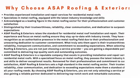 Choosing the Right Metal Roofing Company - ASAP Roofing & Exteriors