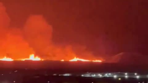 Large-scale fissure over created by the eruption of the volcano near Grindavík Iceland