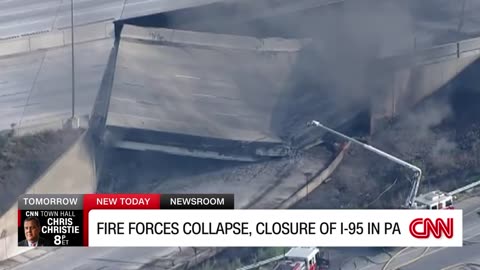 Aerial footage shows collapsed section of I-95 in Philadelphia