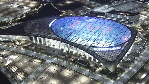 SoFi Stadium inlcuding on its giant LED roof