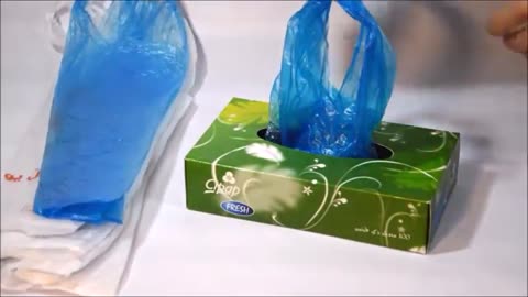 Plastic bag storage trick with a tissue box