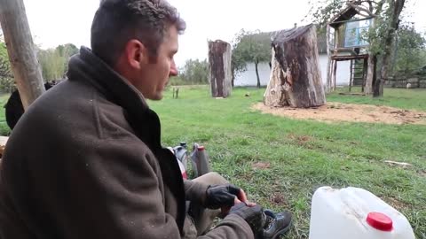 AMAZING CHAINSAW wood carving, Native American with wolves