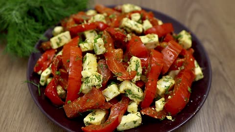 Roasted peppers with feta cheese. A simple and delicious snack!