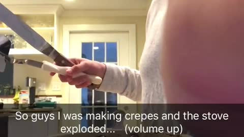 Girl films herself cooking when the fire sparks and her phone falls