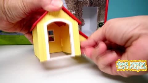 Make a very Cute Yellow Dog House in front of the House