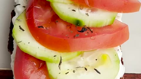 Feta Toast with Tomatoes and Cucumbers