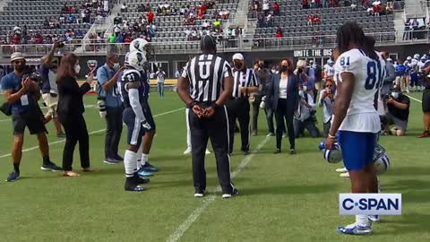 Kamala Harris coin toss for Howard University football game with mysteriously loud cheer