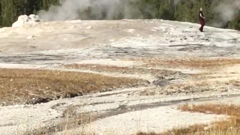 Man Illegally Walks Onto Old Faithful Geyser