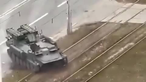 Ukraine. Armored vehicle crashes into and crushes moving car!