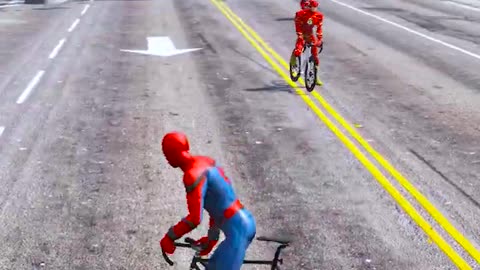 GTA V : SPIDERMAN and Super Hero's Bicycle Race Elsa Host who will win?