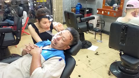 Overwhelmed - Earwax Removal with Beautiful Girl in Vietnam Babershop