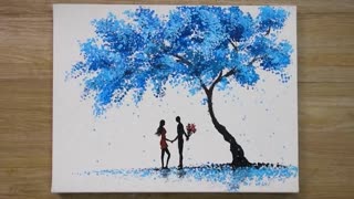 'Blue Sky' Cotton Swabs Painting Technique