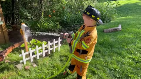Firefighter rescue with kids power wheel fire truck. Educational how fire trucks work |