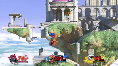 Ganondorf Vs Captain Falcon Vs Piranha Plant on Temple (Super Smash Bros Ultimate)