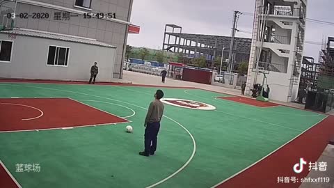 Firemans Incredible Long-Range Kick Into Basketball Net