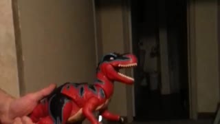 PUPPIES PLAYING WITH DINOSAUR TOY