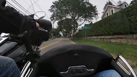 Riding in a Harley Davdson Ultra sidecar through Mystic Ct